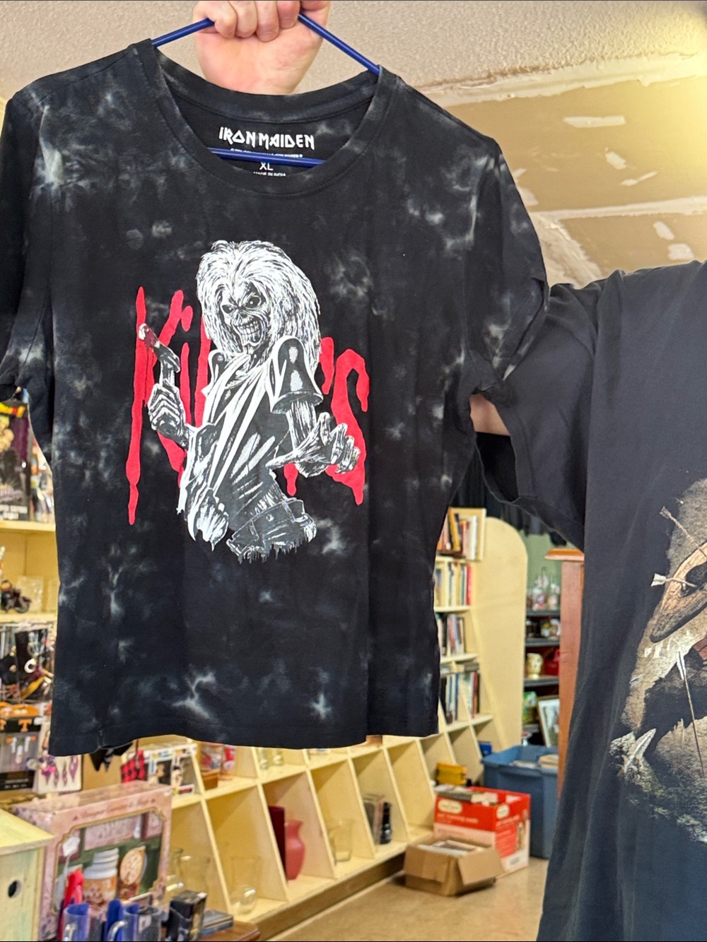 Iron Maiden Black Tie-Dye Crop Top with Red Graphic